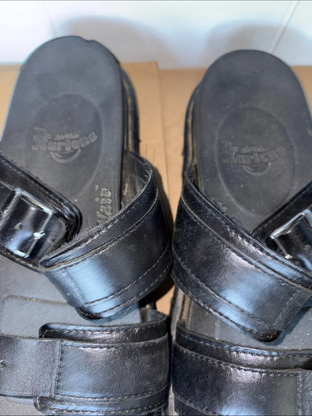 Dr. Martens Black Leather Double-Buckle Slide Sandals size 11